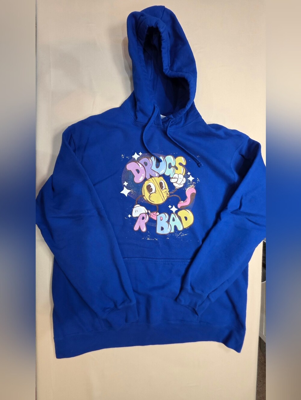 Port & Company Drugs R Bad Graphic Hoodie Blue XL Retro Groovy